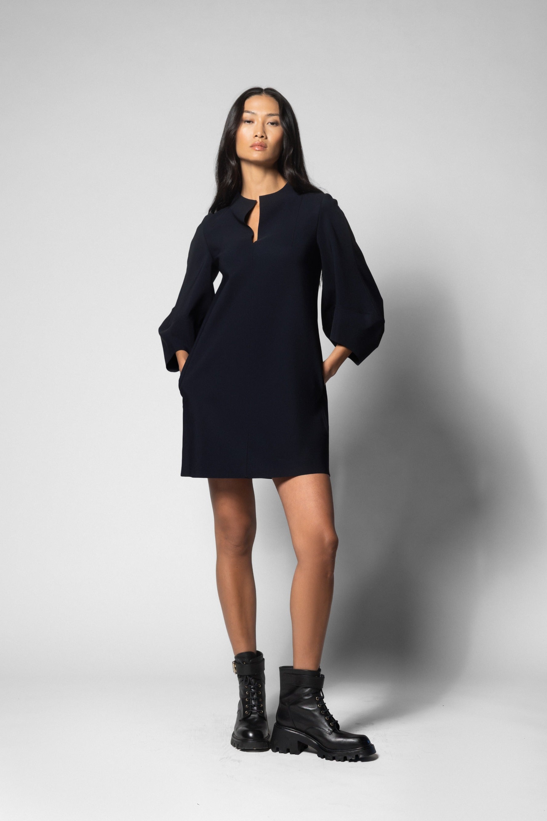 black tunic mini dress 1960s Black Tunic Quilted Mini Dress